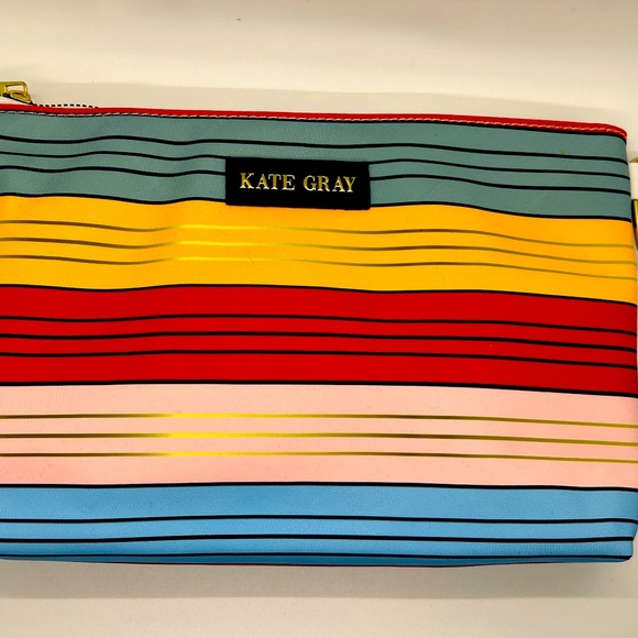 Beauty bags bundle, NWOT Make up bags,golden, red, blue, yellow, pink striped - Picture 4 of 9